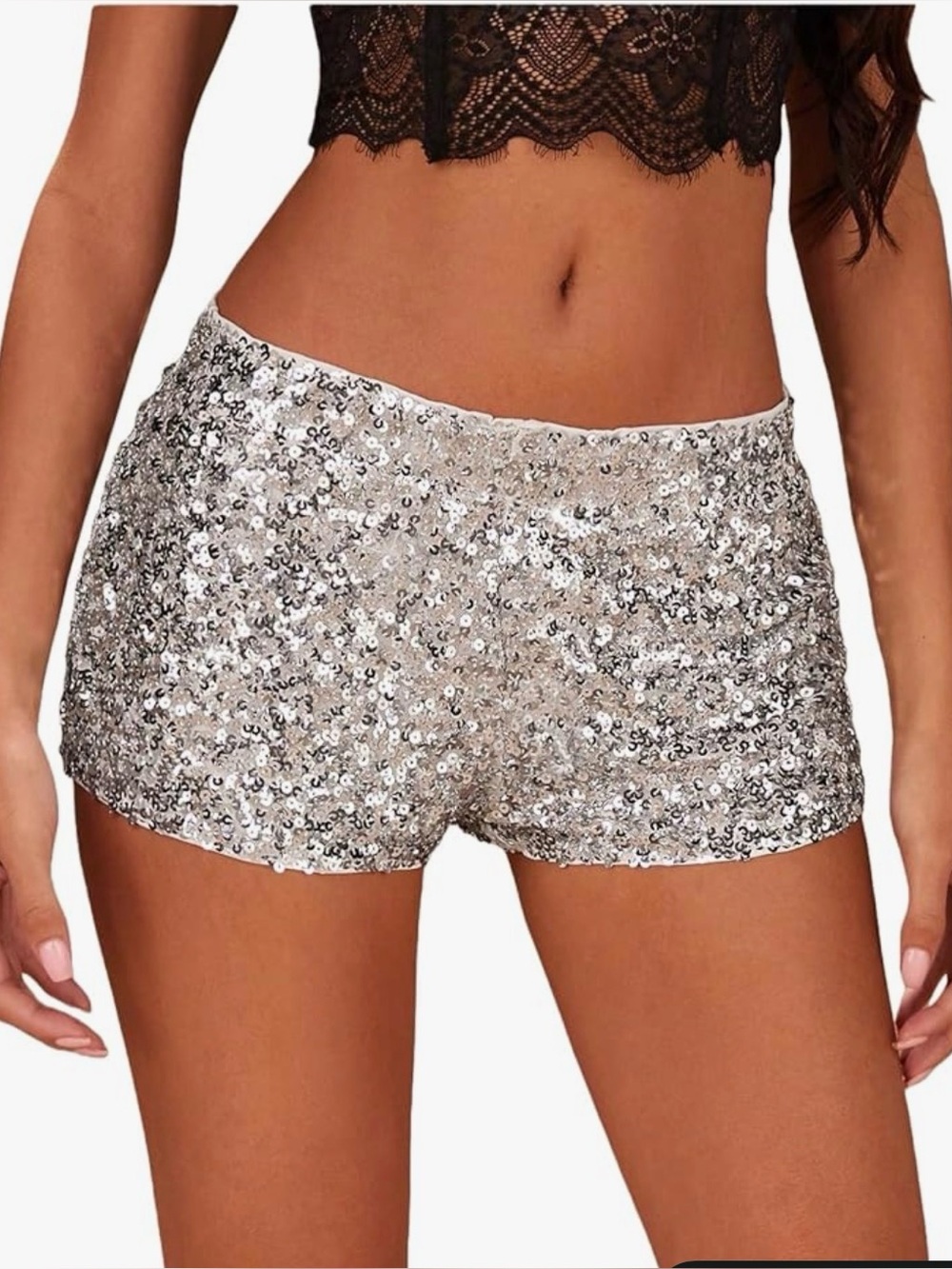 SHENHE Women's Sparkly Sequin Shorts Sexy Low Rise Glitter Rave Hot Pants